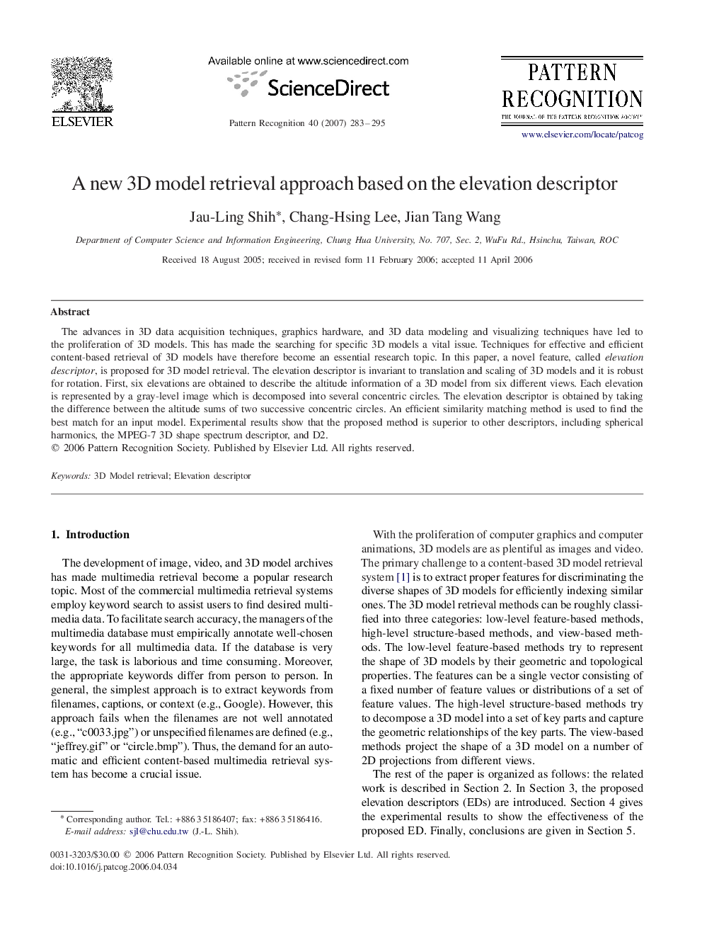 A new 3D model retrieval approach based on the elevation descriptor