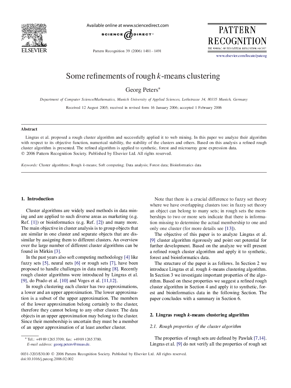 Some refinements of rough kk-means clustering