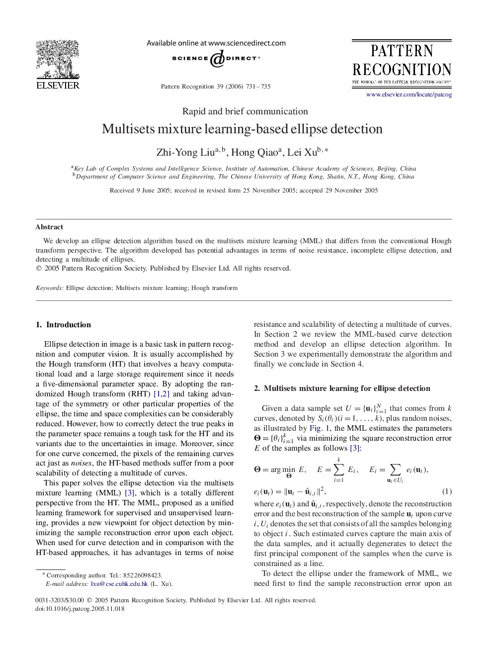 Multisets mixture learning-based ellipse detection