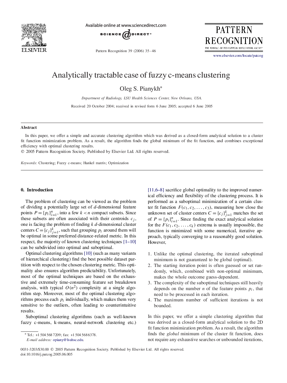 Analytically tractable case of fuzzy c-means clustering