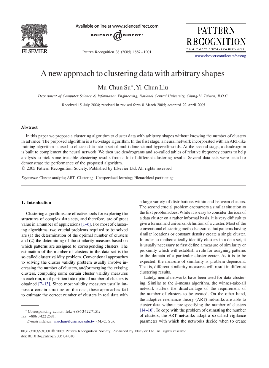 A new approach to clustering data with arbitrary shapes