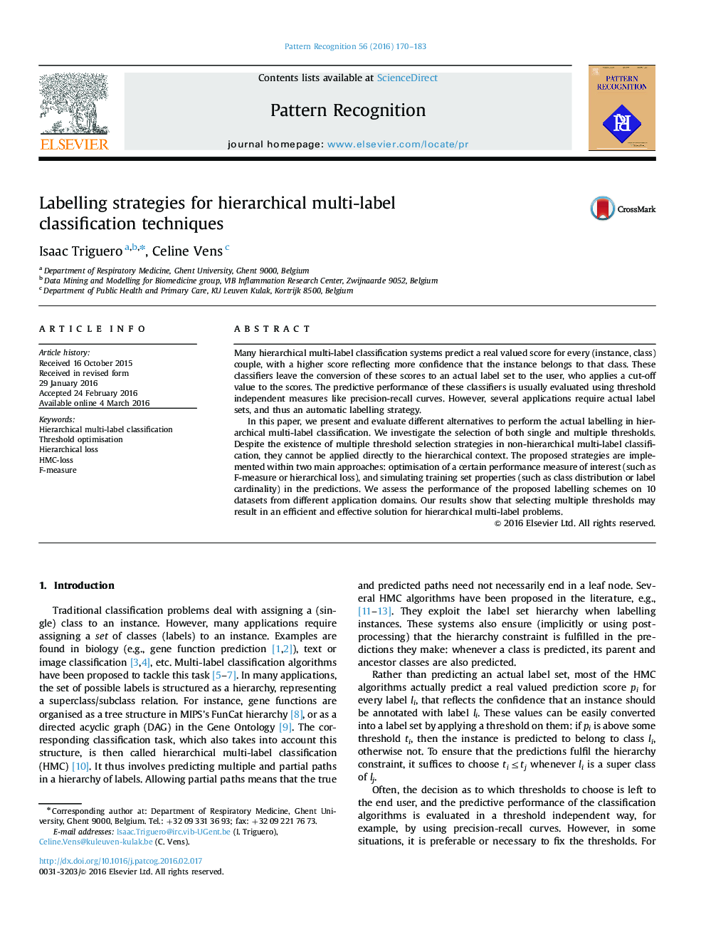 Labelling strategies for hierarchical multi-label classification techniques