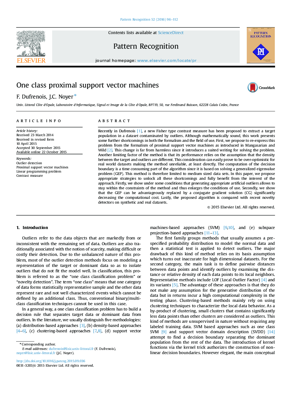 One class proximal support vector machines