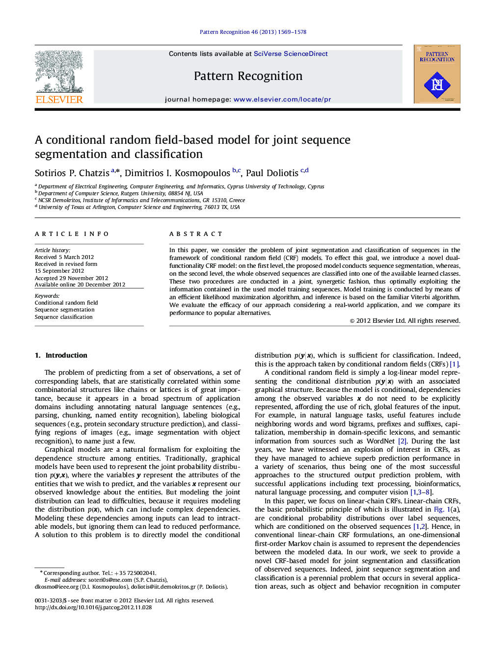 A conditional random field-based model for joint sequence segmentation and classification