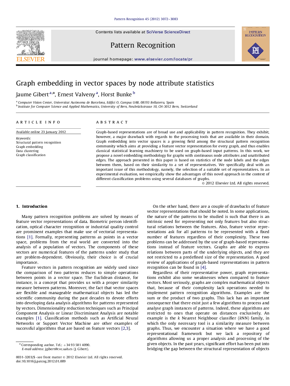 Graph embedding in vector spaces by node attribute statistics