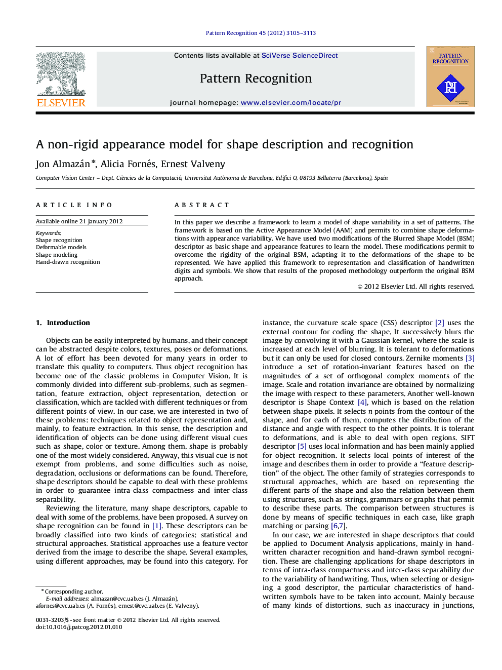 A non-rigid appearance model for shape description and recognition