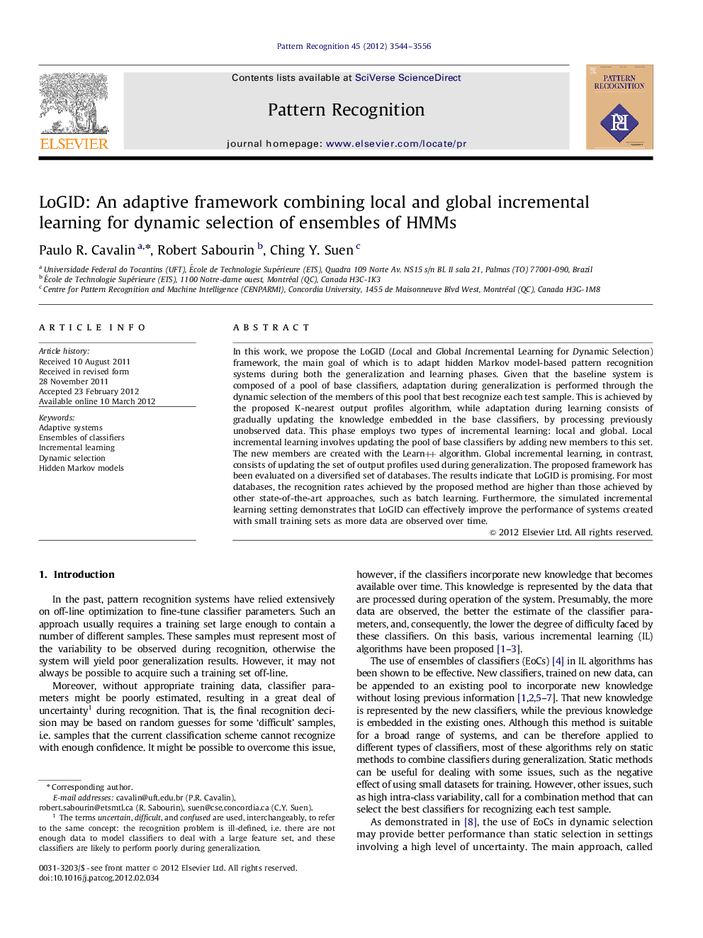 LoGID: An adaptive framework combining local and global incremental learning for dynamic selection of ensembles of HMMs