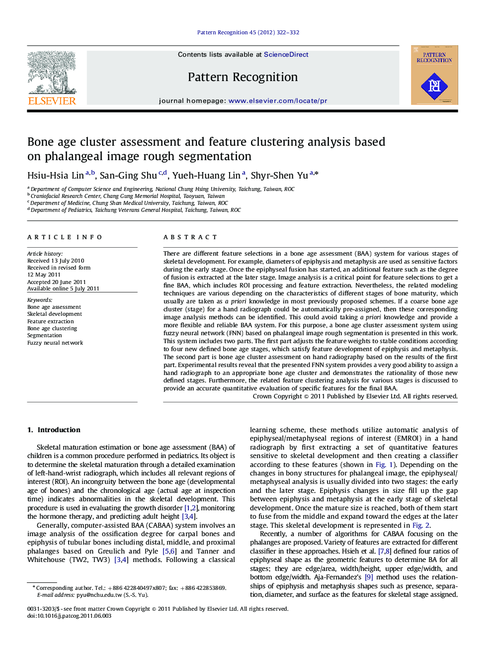 Bone age cluster assessment and feature clustering analysis based on phalangeal image rough segmentation