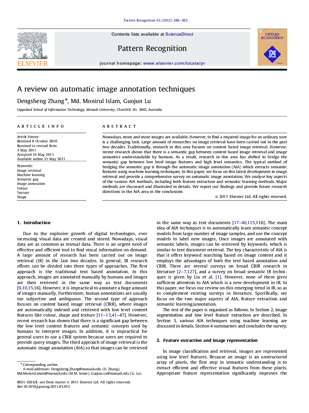 A review on automatic image annotation techniques