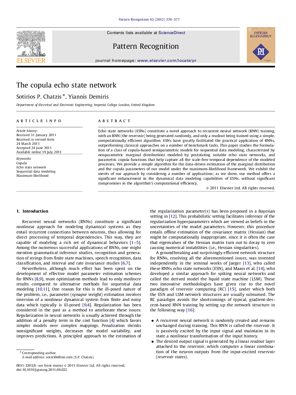 The copula echo state network