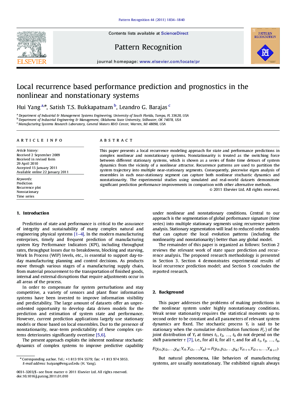 Local recurrence based performance prediction and prognostics in the nonlinear and nonstationary systems