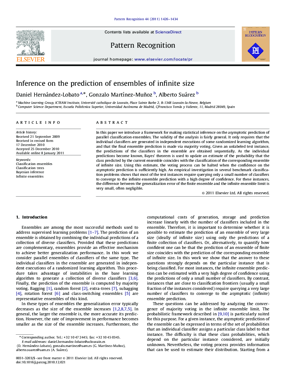 Inference on the prediction of ensembles of infinite size