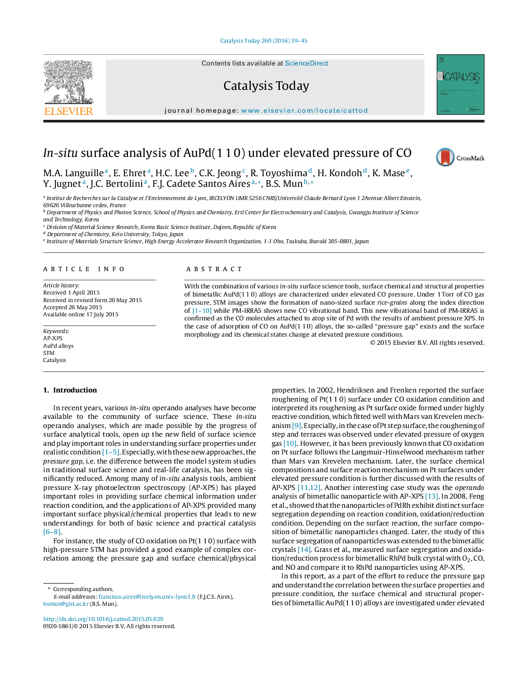 In-situ surface analysis of AuPd(1 1 0) under elevated pressure of CO