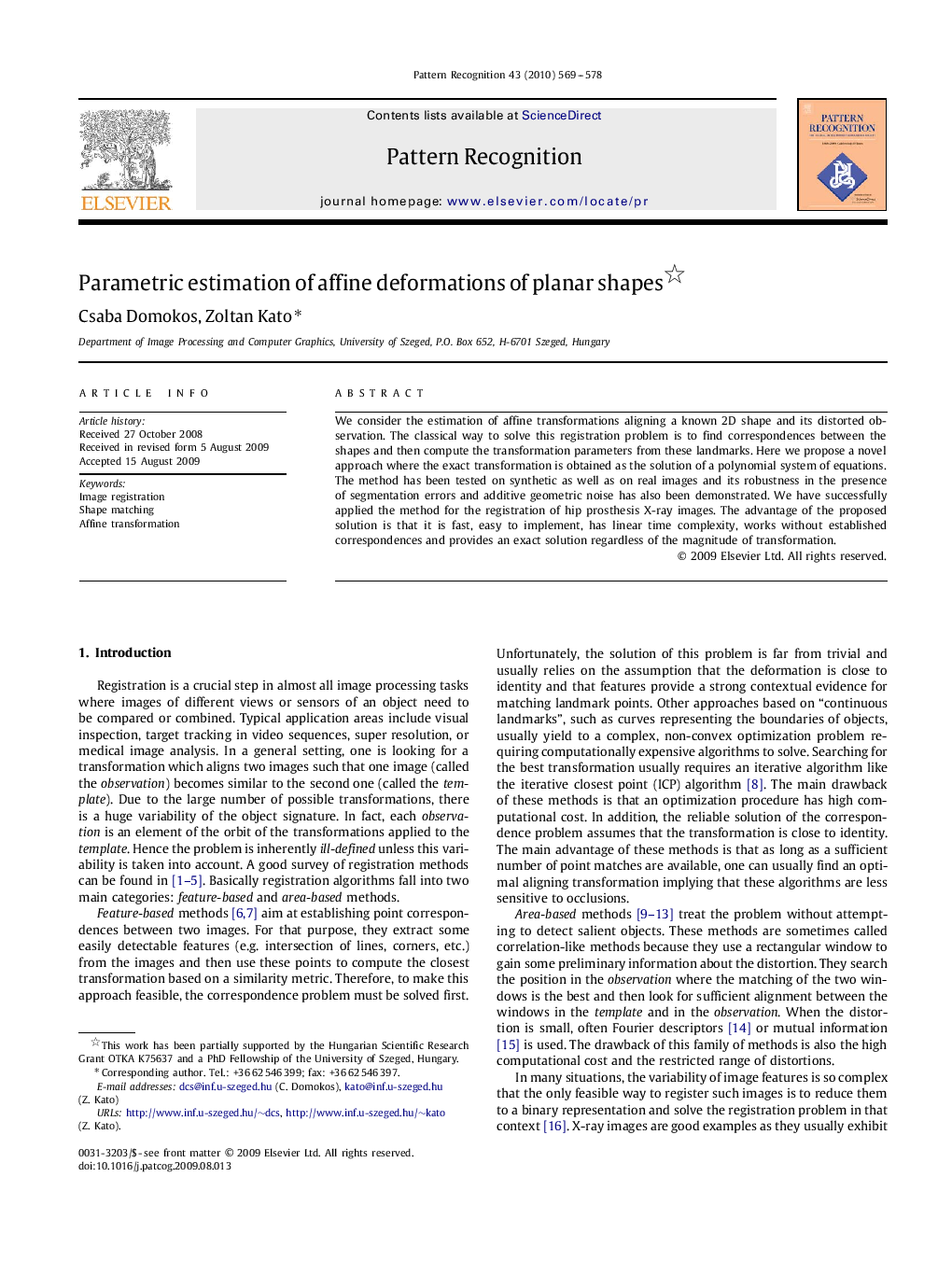 Parametric estimation of affine deformations of planar shapes 