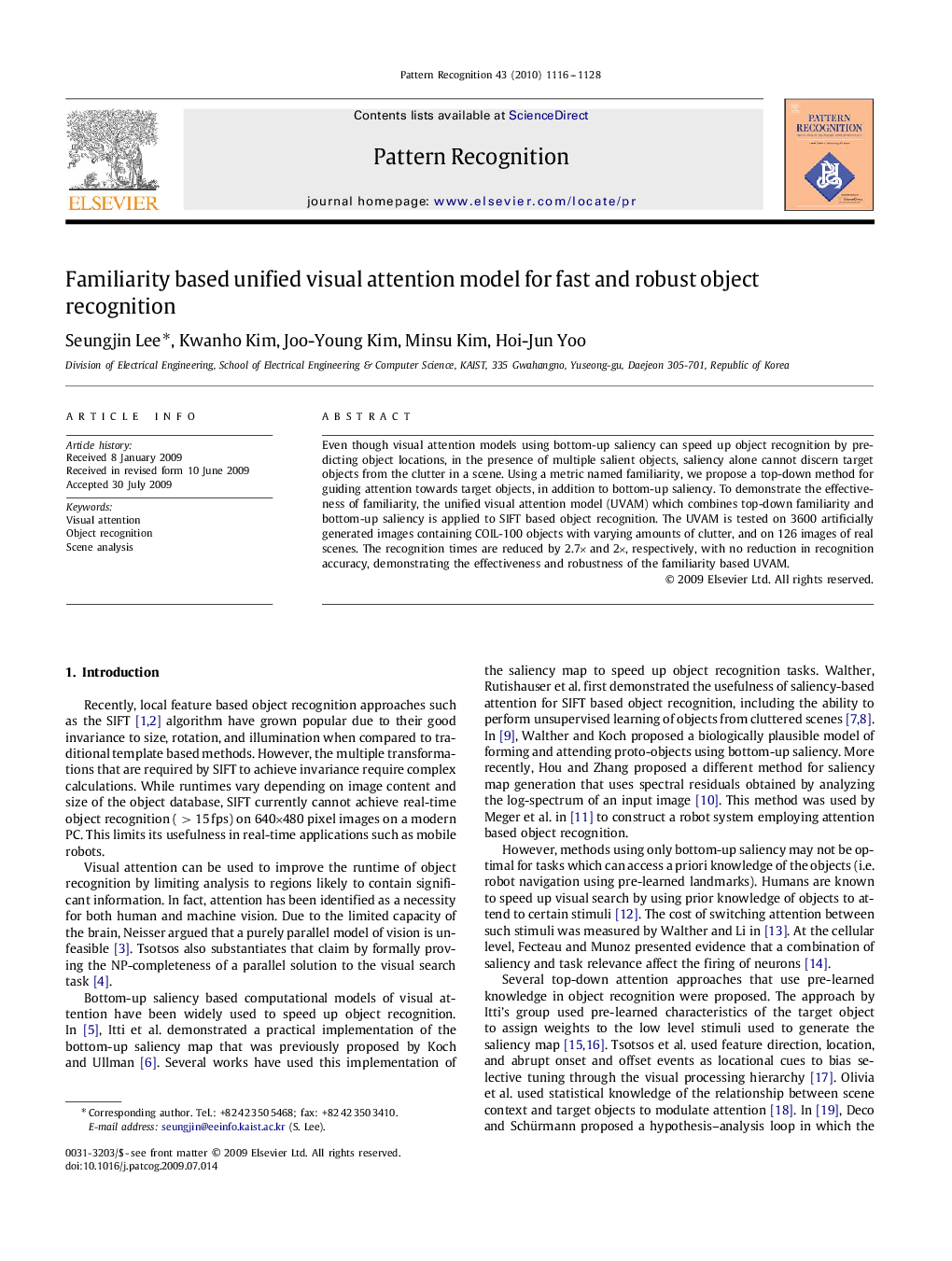 Familiarity based unified visual attention model for fast and robust object recognition