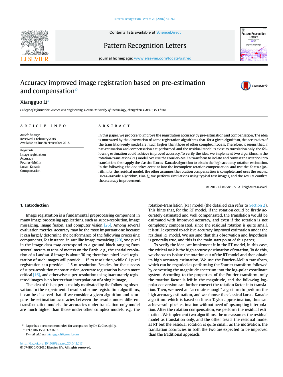 Accuracy improved image registration based on pre-estimation and compensation 