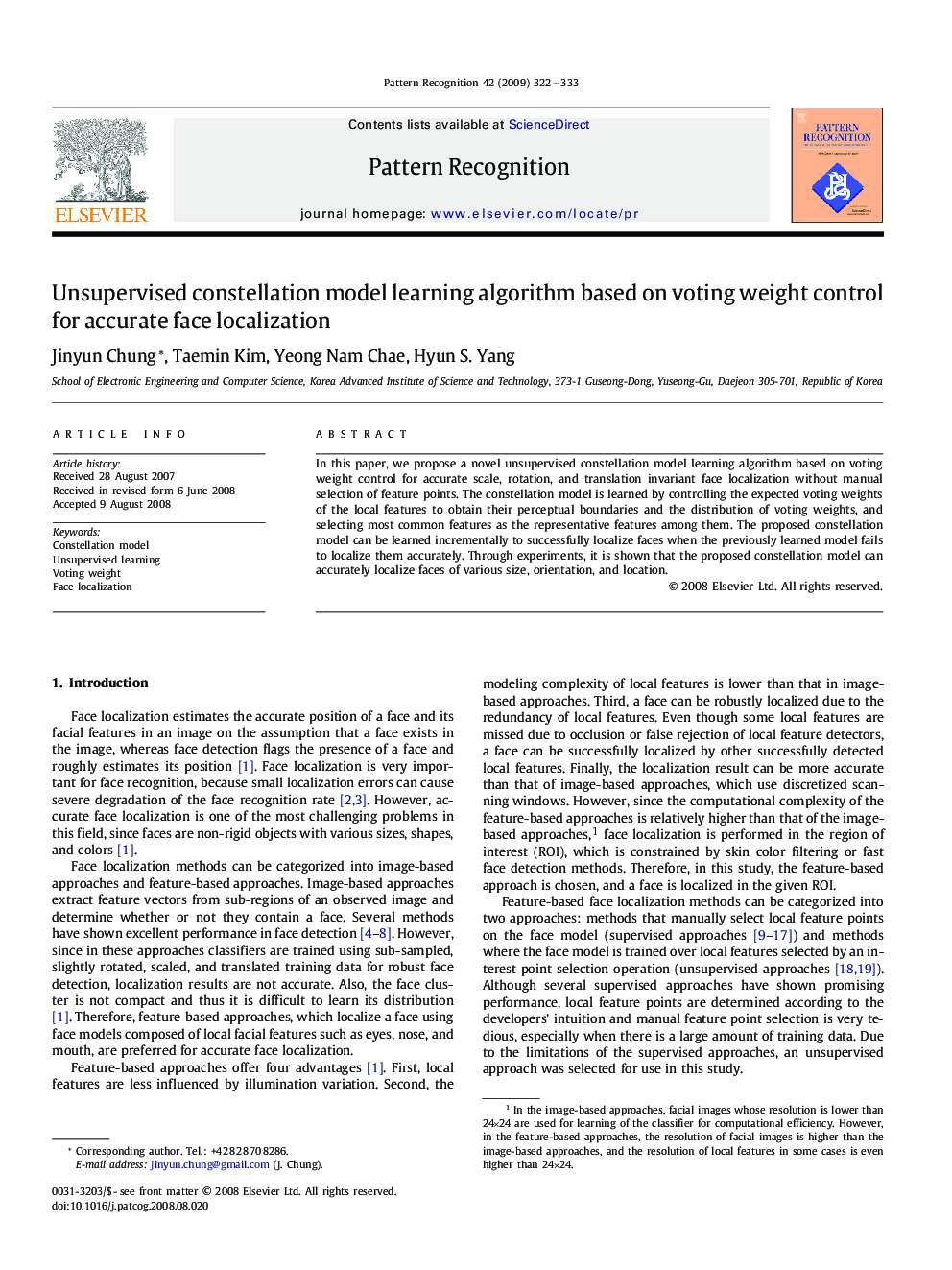 Unsupervised constellation model learning algorithm based on voting weight control for accurate face localization