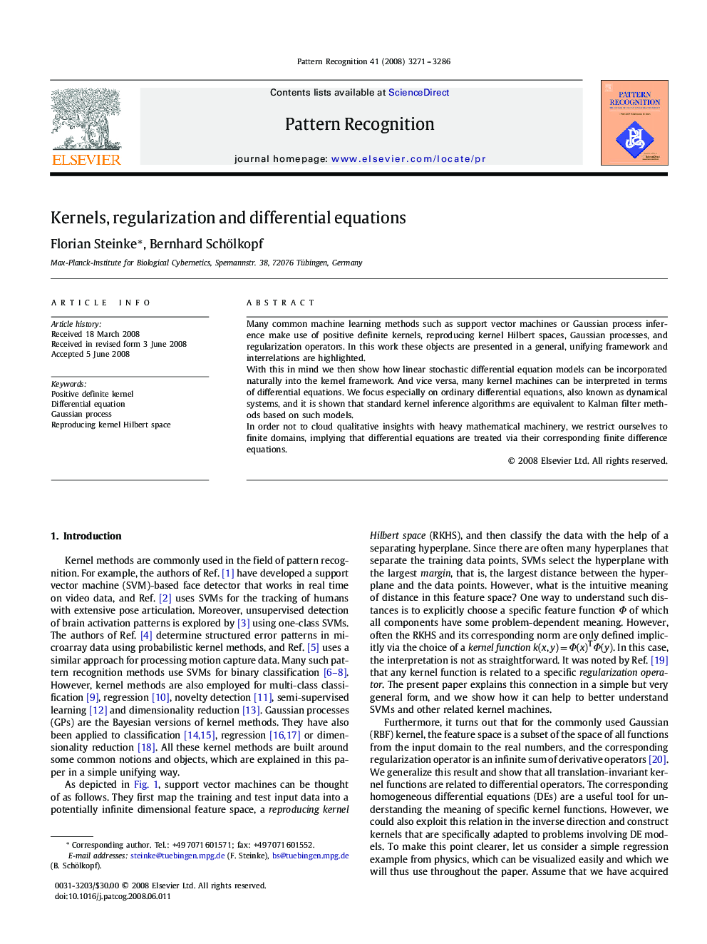 Kernels, regularization and differential equations