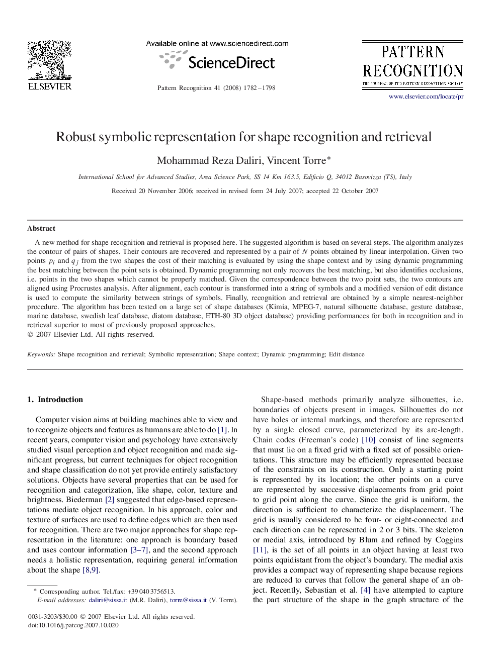 Robust symbolic representation for shape recognition and retrieval