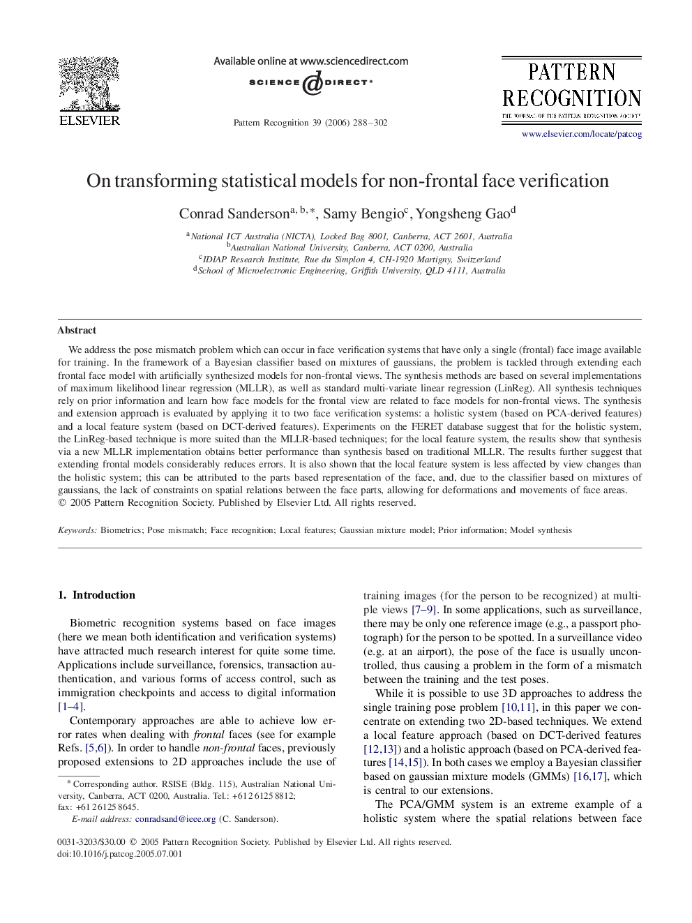 On transforming statistical models for non-frontal face verification