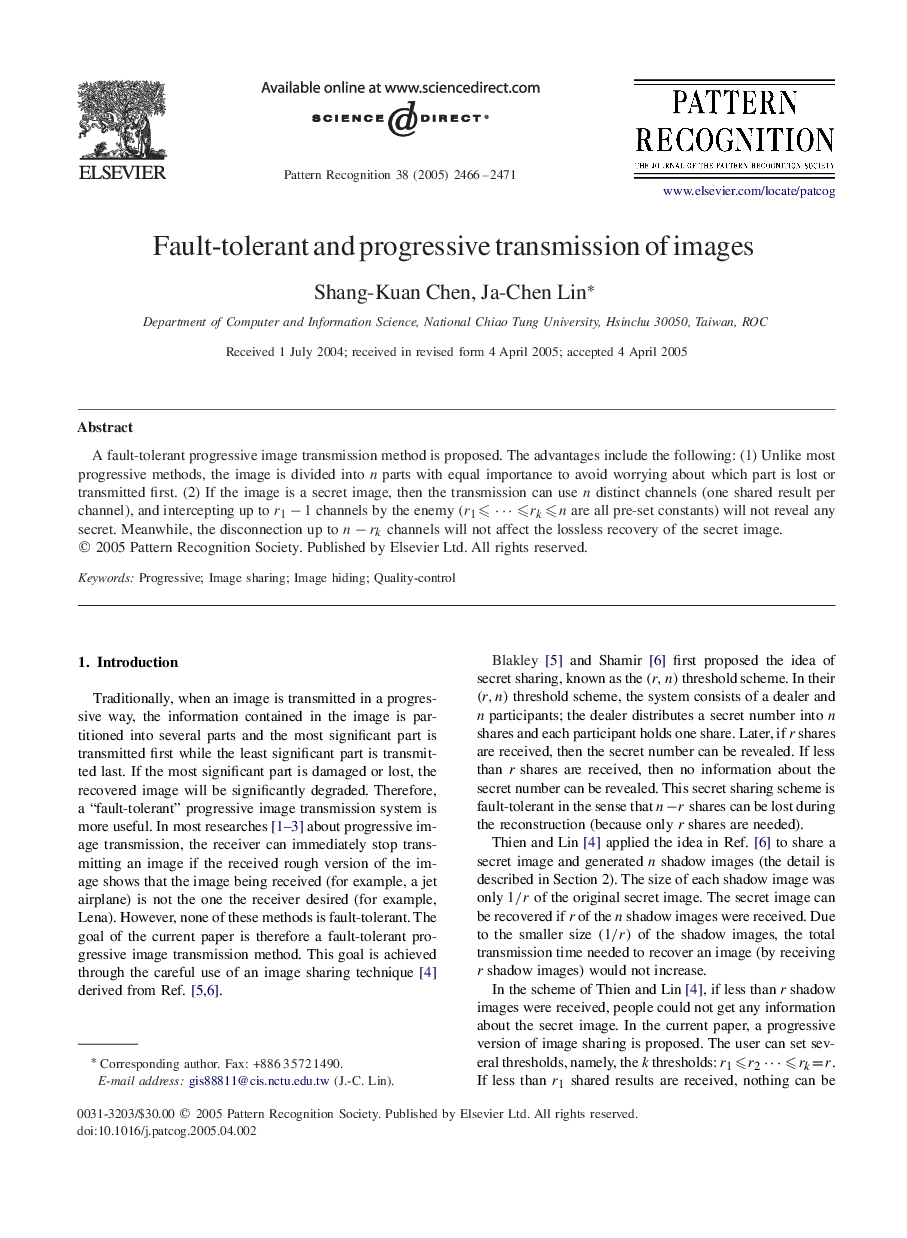 Fault-tolerant and progressive transmission of images