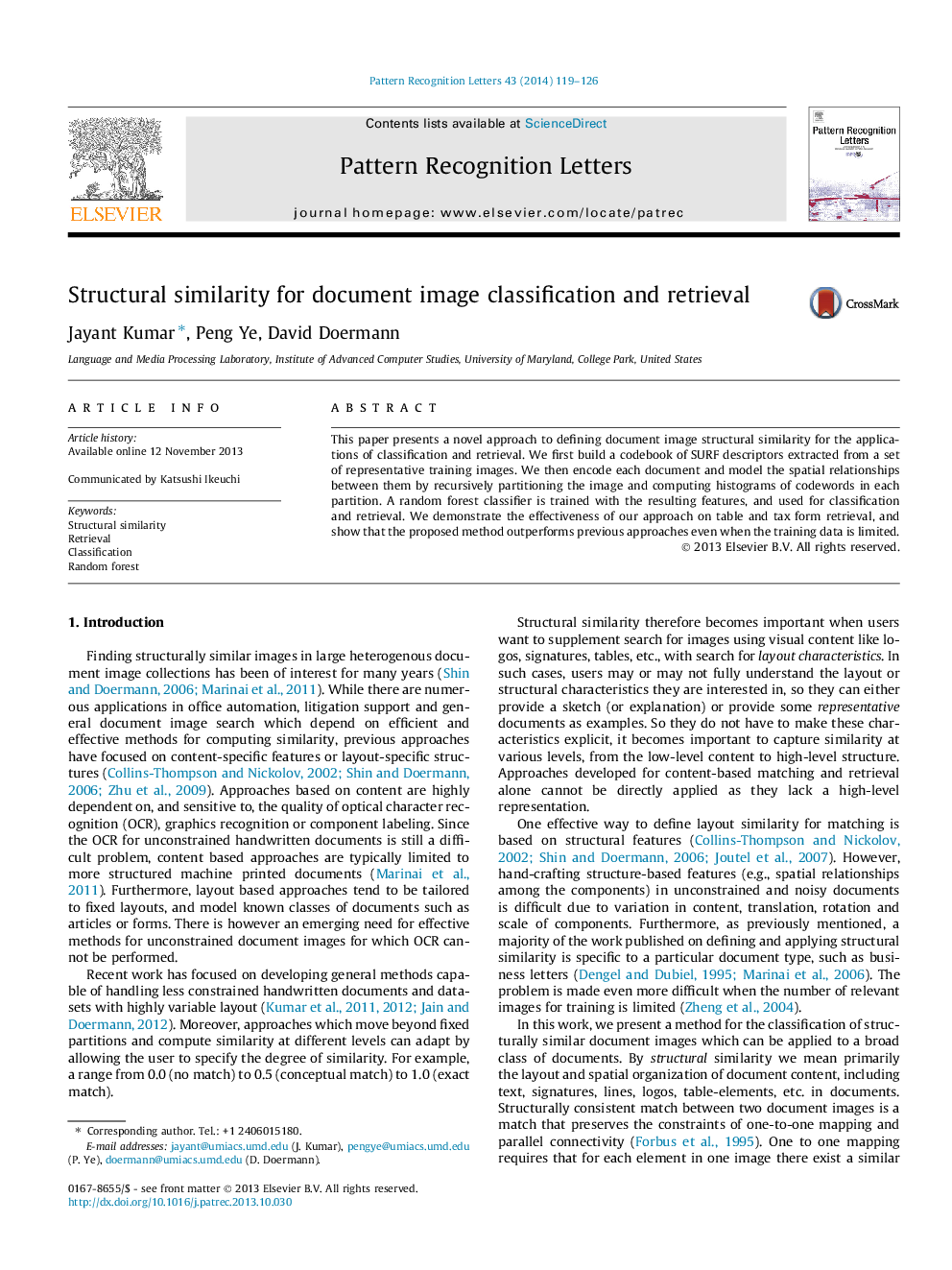 Structural similarity for document image classification and retrieval