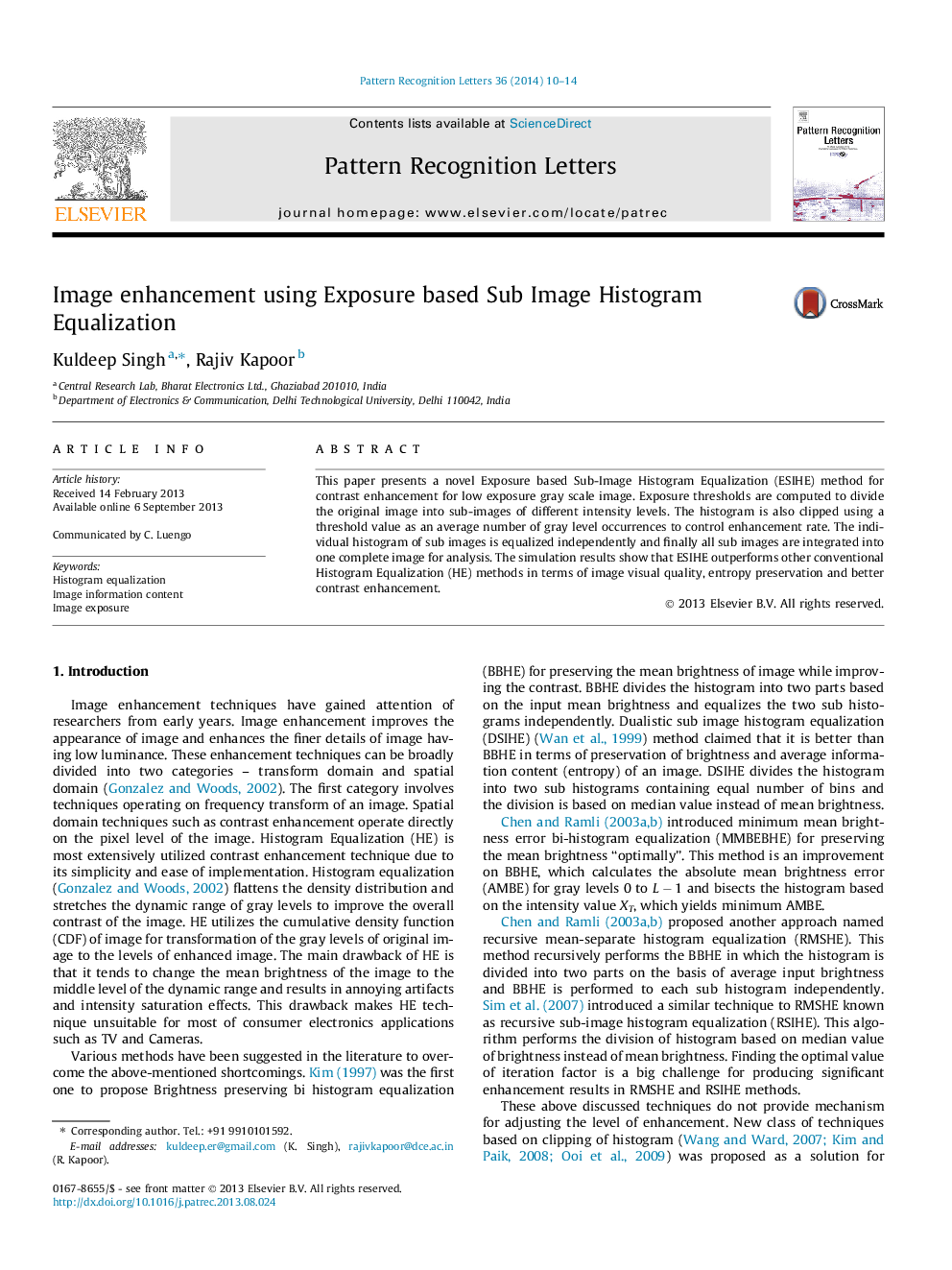 Image enhancement using Exposure based Sub Image Histogram Equalization