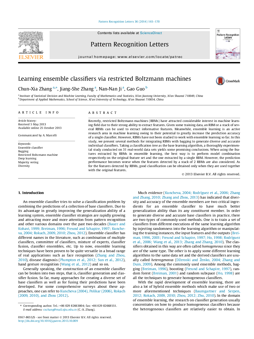 Learning ensemble classifiers via restricted Boltzmann machines