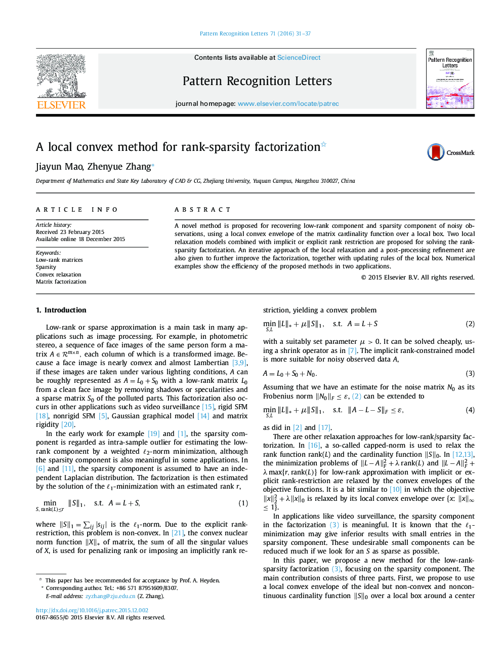 A local convex method for rank-sparsity factorization 