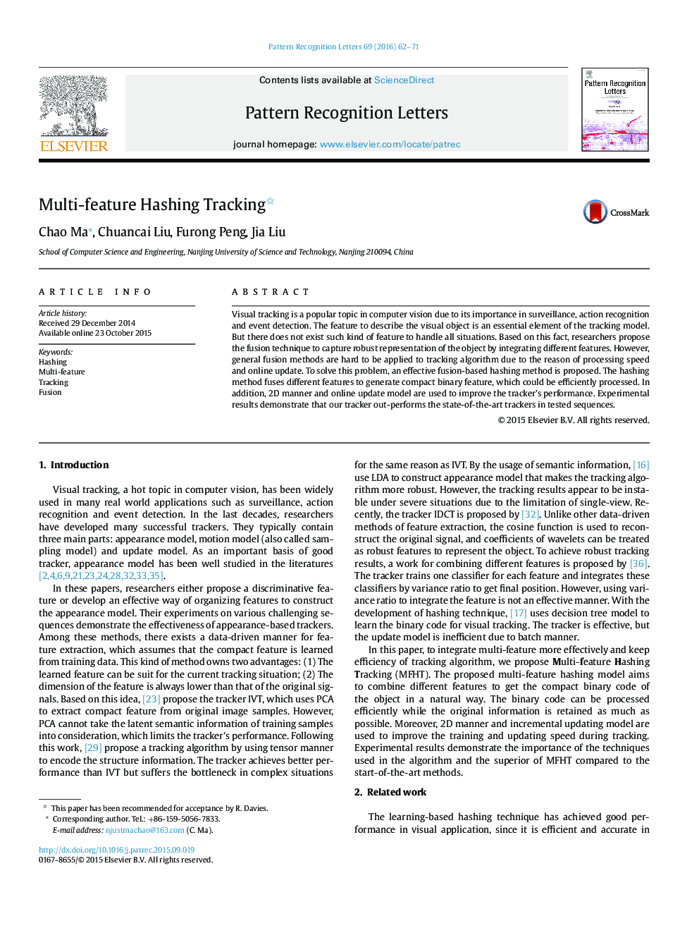 Multi-feature Hashing Tracking 