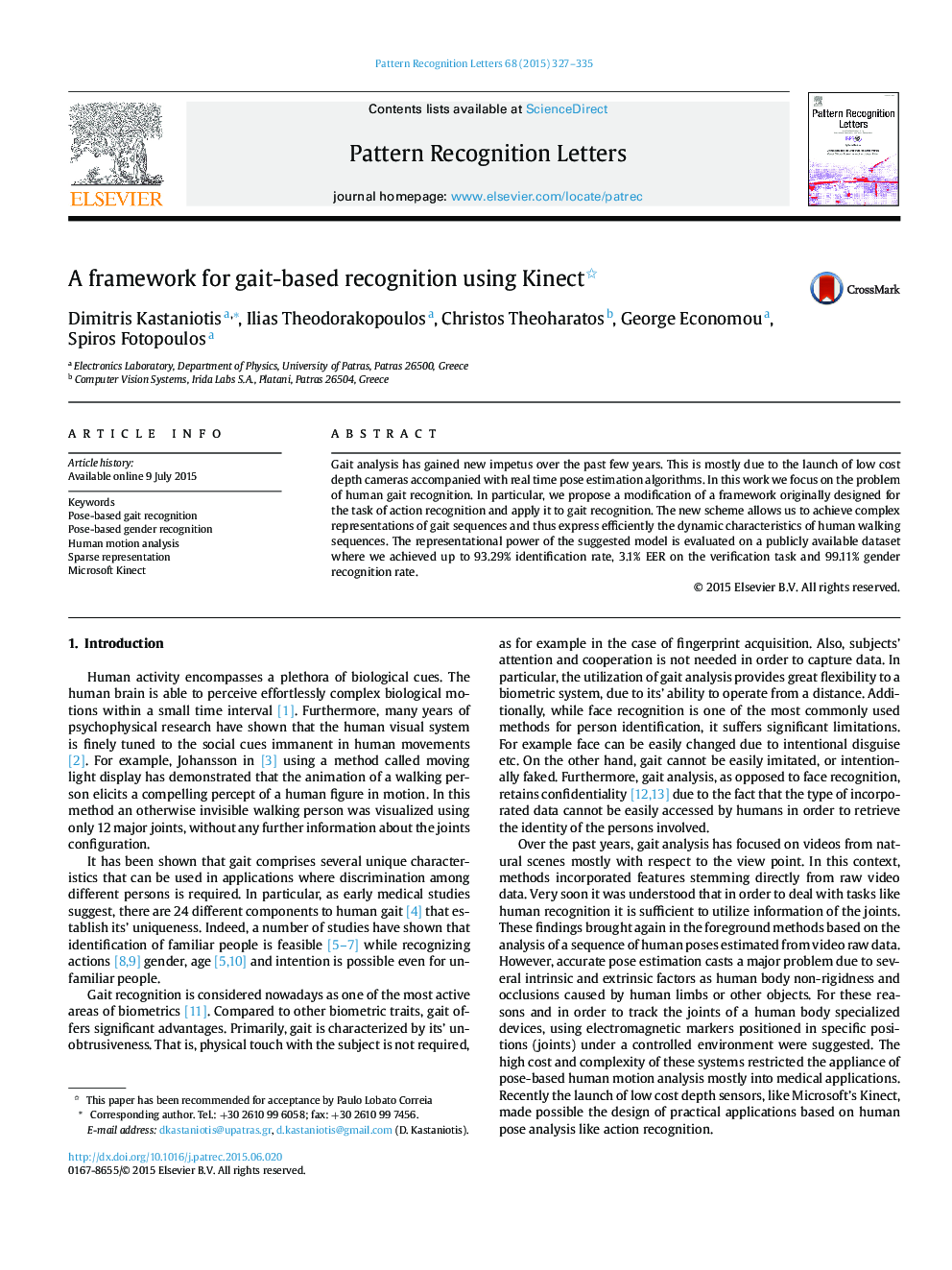 A framework for gait-based recognition using Kinect 