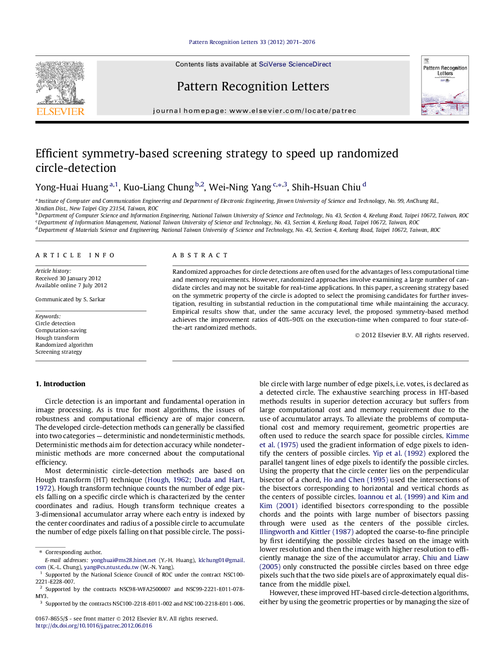 Efficient symmetry-based screening strategy to speed up randomized circle-detection