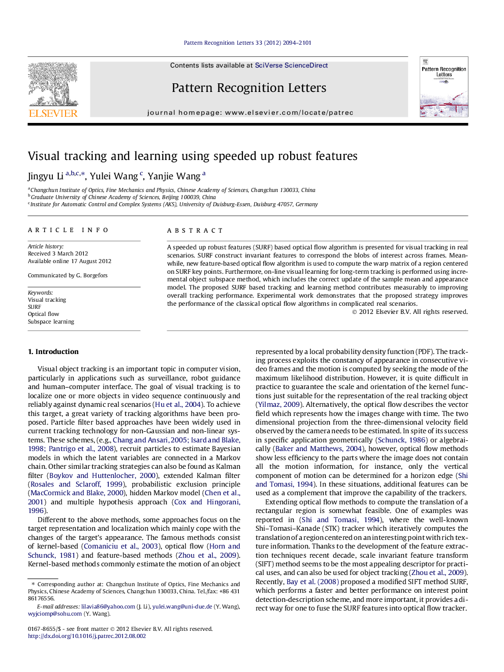 Visual tracking and learning using speeded up robust features