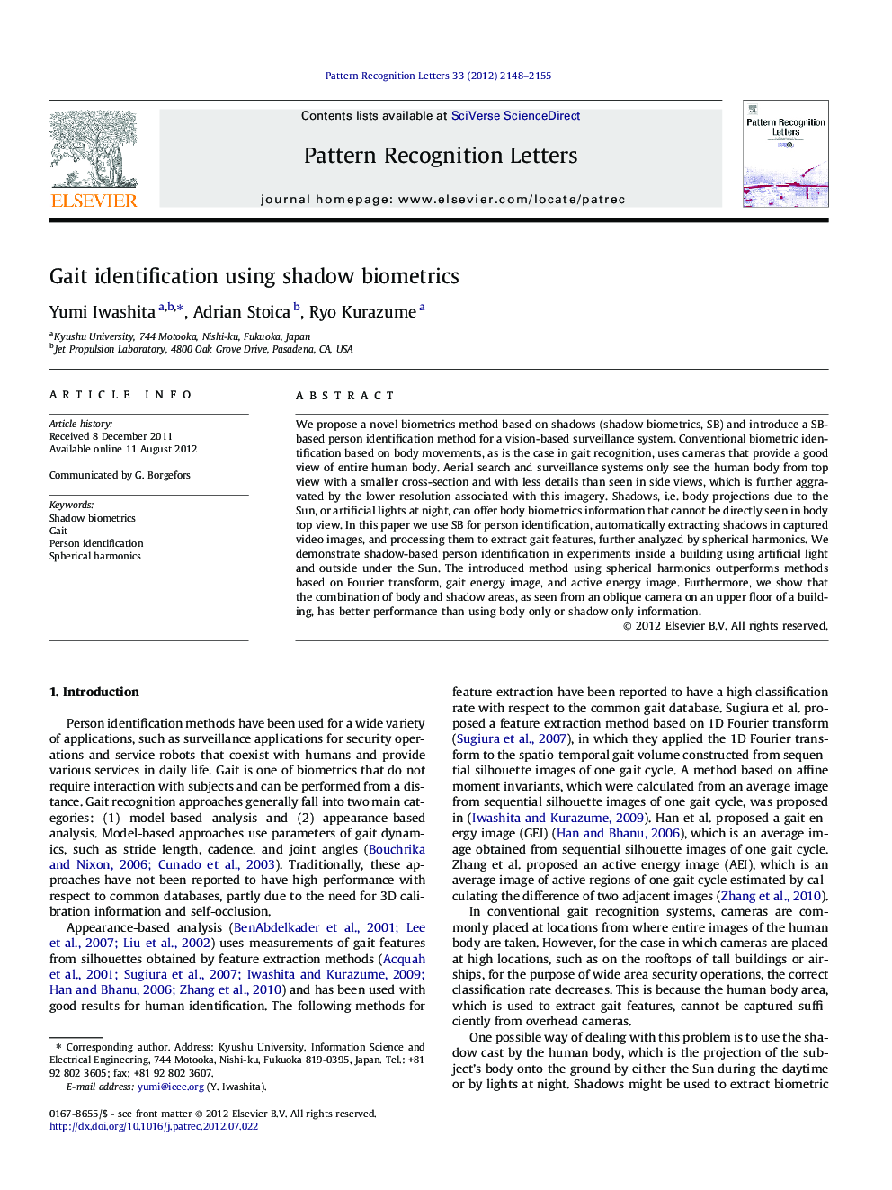 Gait identification using shadow biometrics