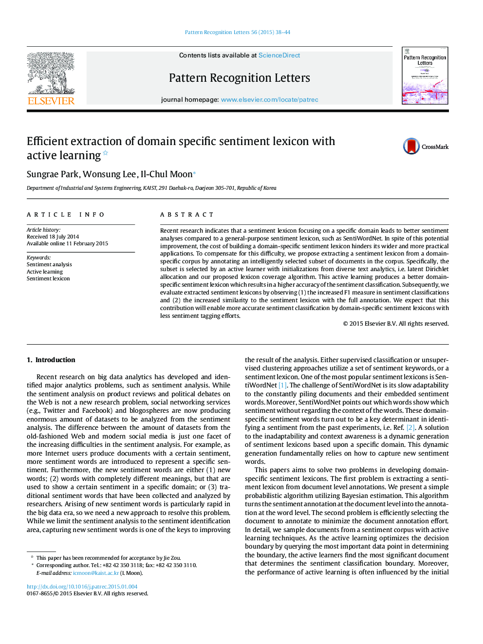 Efficient extraction of domain specific sentiment lexicon with active learning 