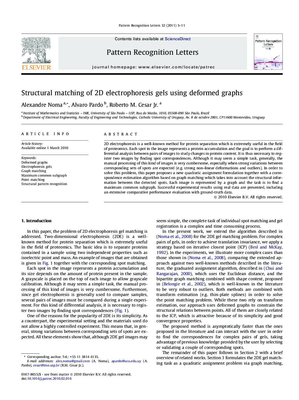 Structural matching of 2D electrophoresis gels using deformed graphs