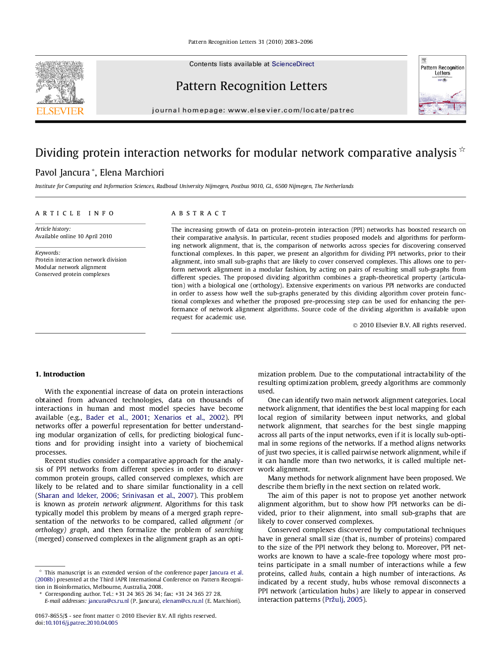 Dividing protein interaction networks for modular network comparative analysis 