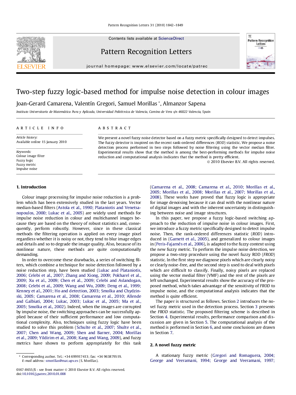 Two-step fuzzy logic-based method for impulse noise detection in colour images