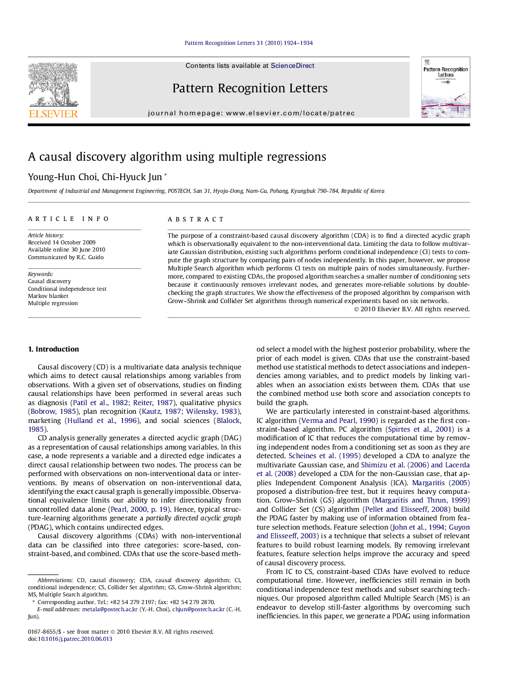 A causal discovery algorithm using multiple regressions