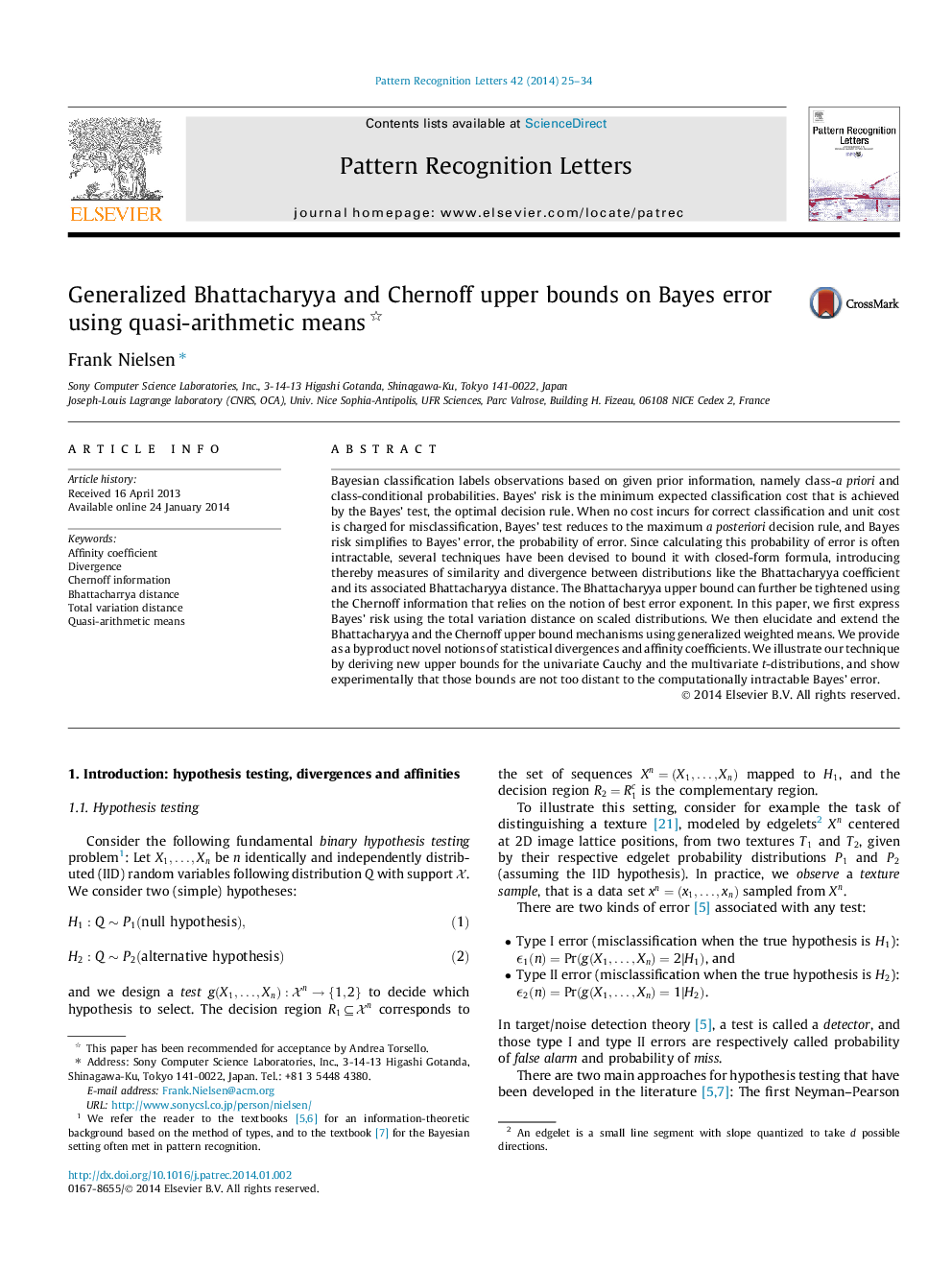 Generalized Bhattacharyya and Chernoff upper bounds on Bayes error using quasi-arithmetic means 