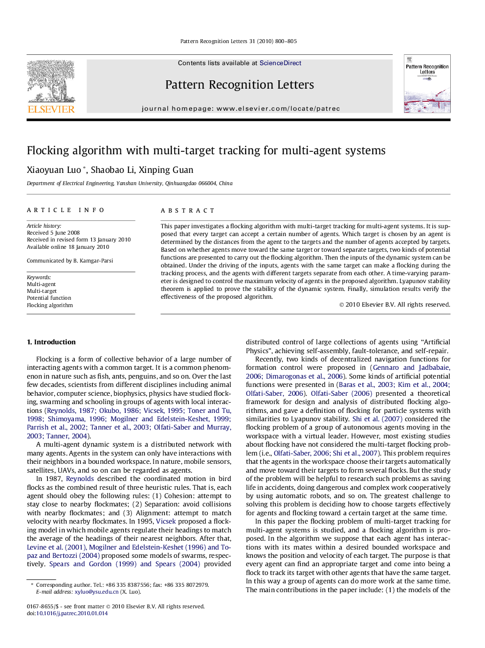 Flocking algorithm with multi-target tracking for multi-agent systems