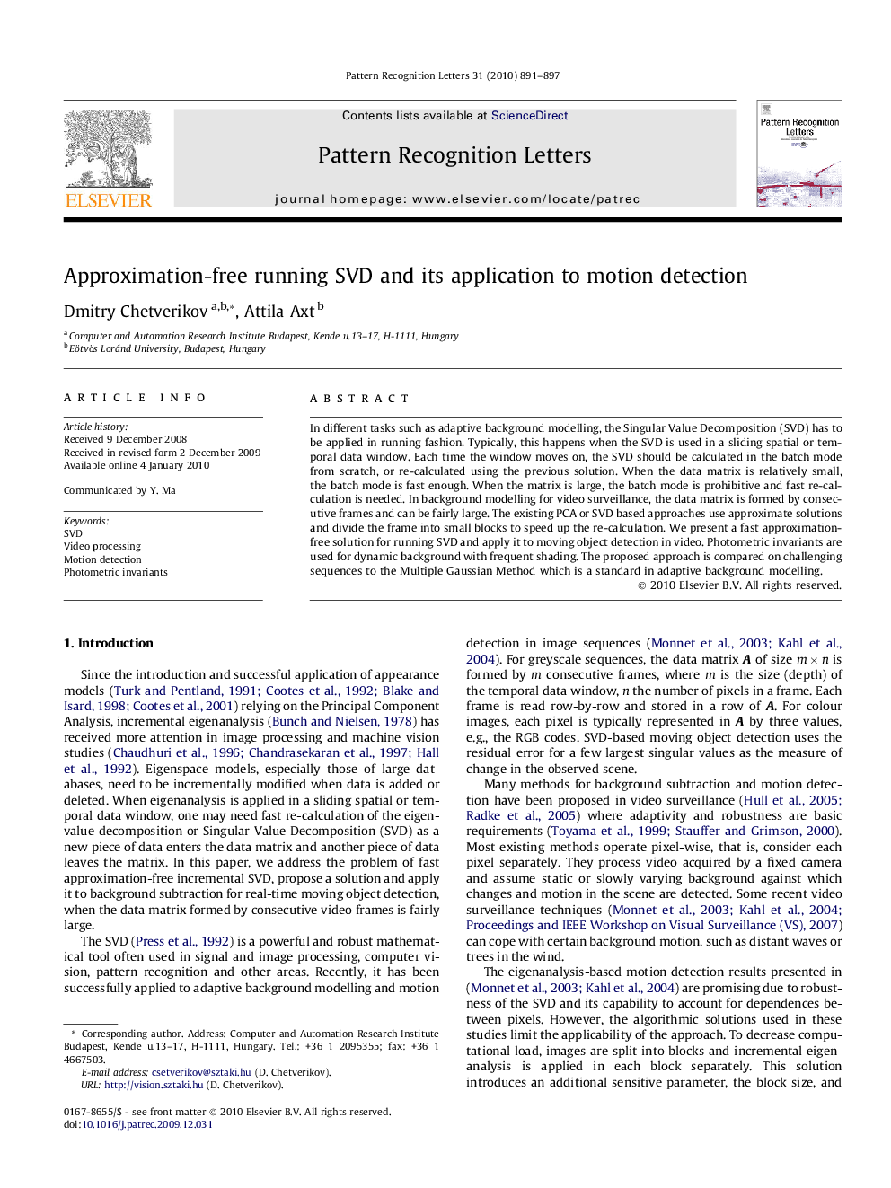 Approximation-free running SVD and its application to motion detection