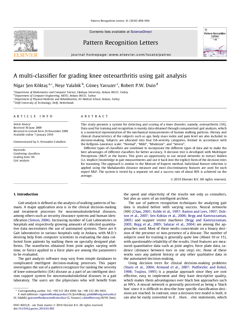 A multi-classifier for grading knee osteoarthritis using gait analysis