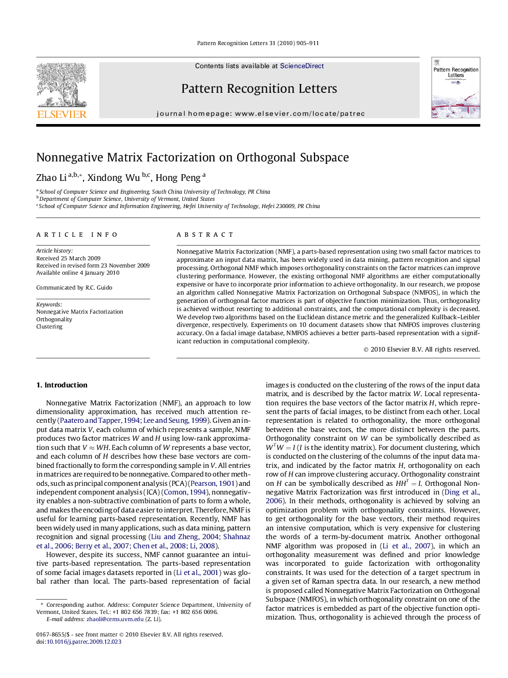 Nonnegative Matrix Factorization on Orthogonal Subspace