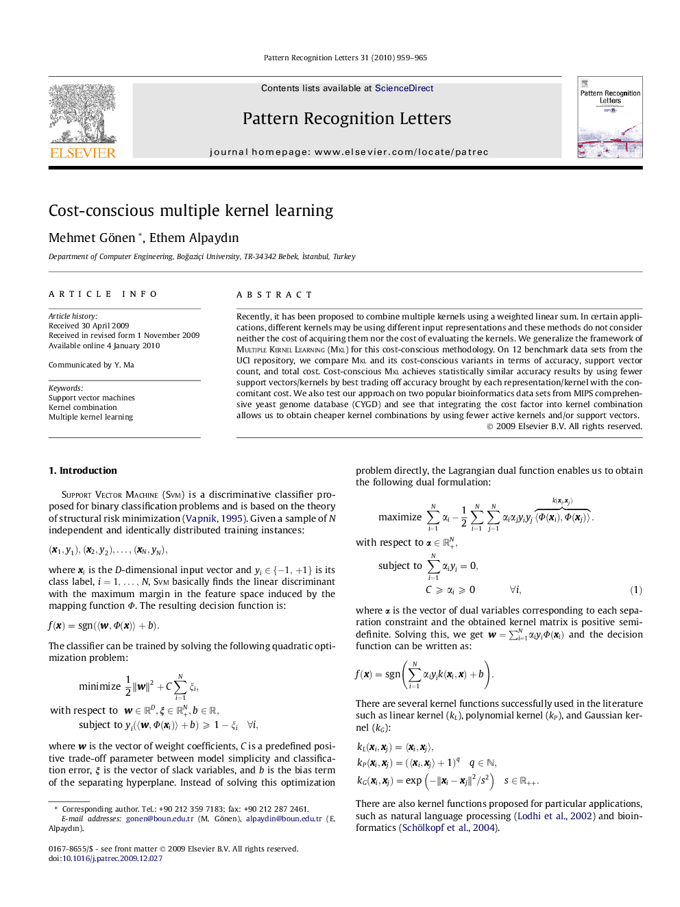 Cost-conscious multiple kernel learning