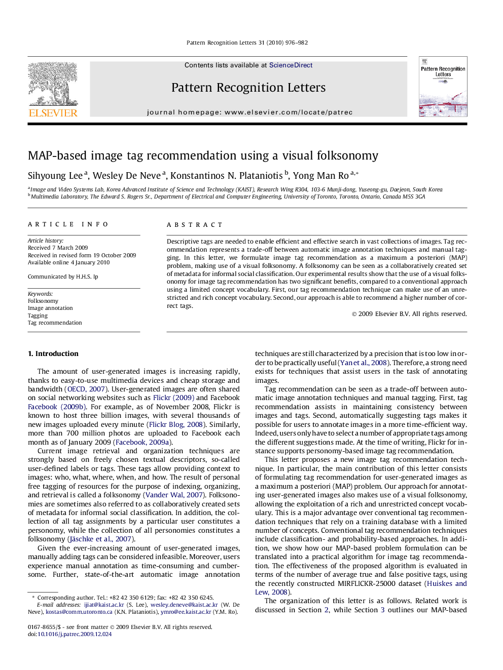 MAP-based image tag recommendation using a visual folksonomy