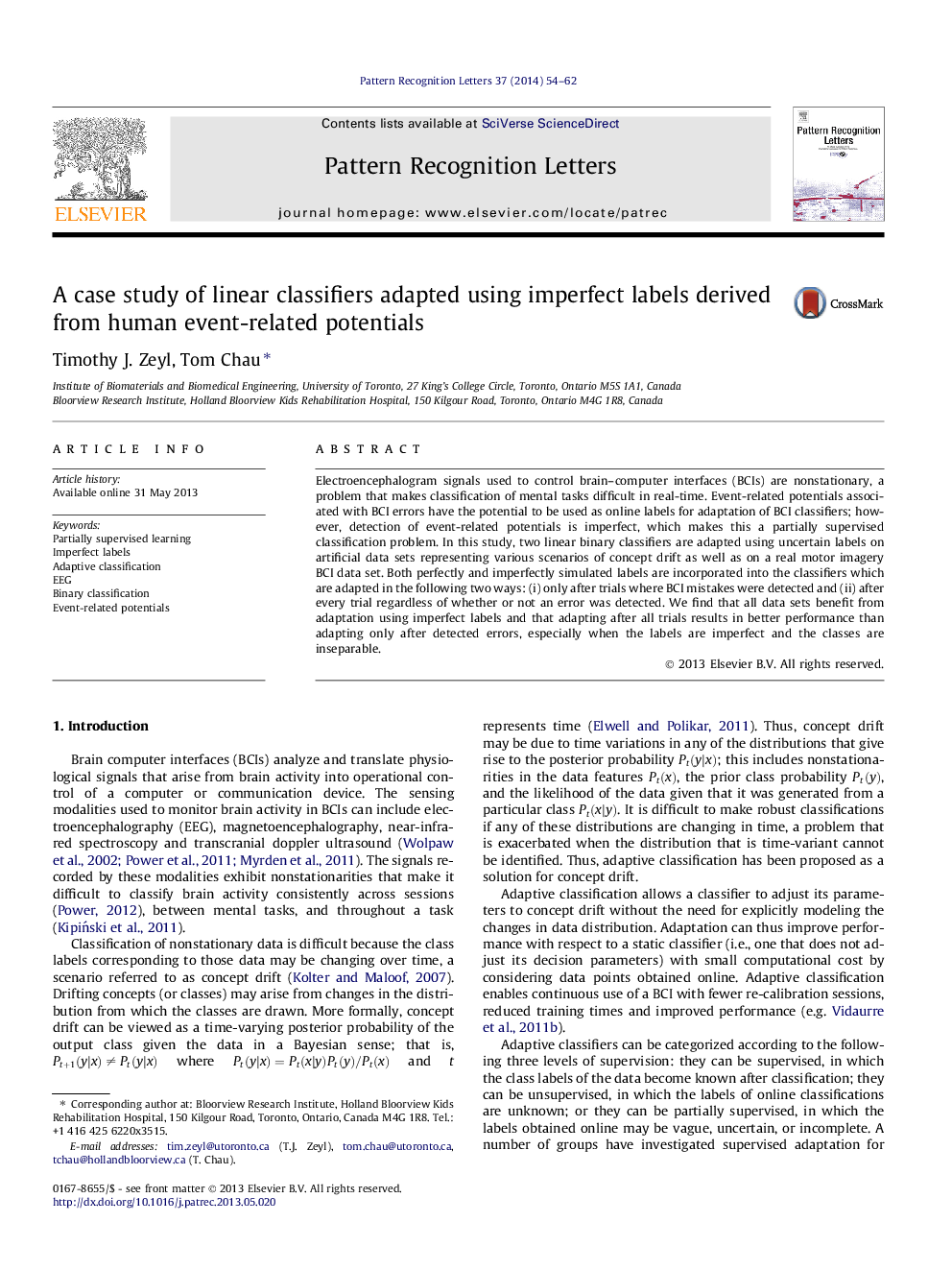 A case study of linear classifiers adapted using imperfect labels derived from human event-related potentials