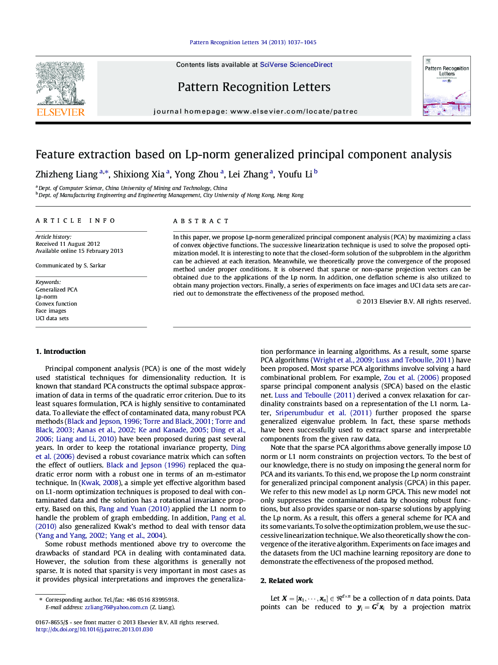 Feature extraction based on Lp-norm generalized principal component analysis