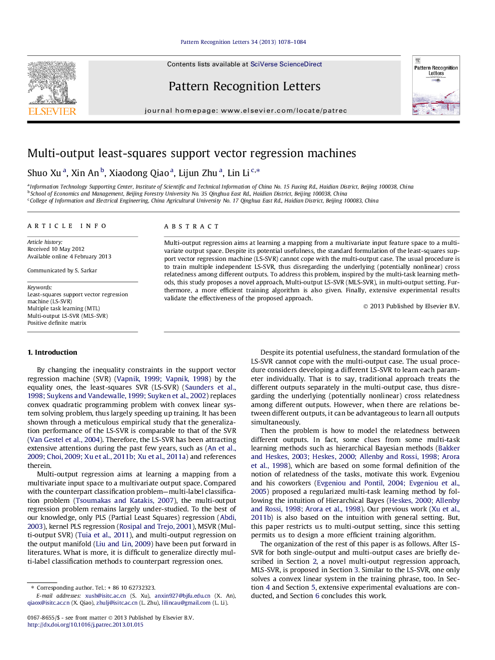 Multi-output least-squares support vector regression machines