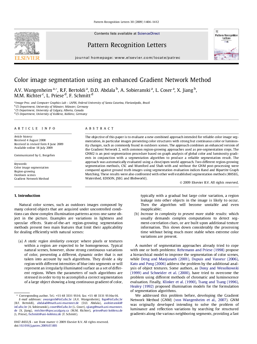 Color image segmentation using an enhanced Gradient Network Method